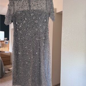 Elegant Gray Beaded Dress